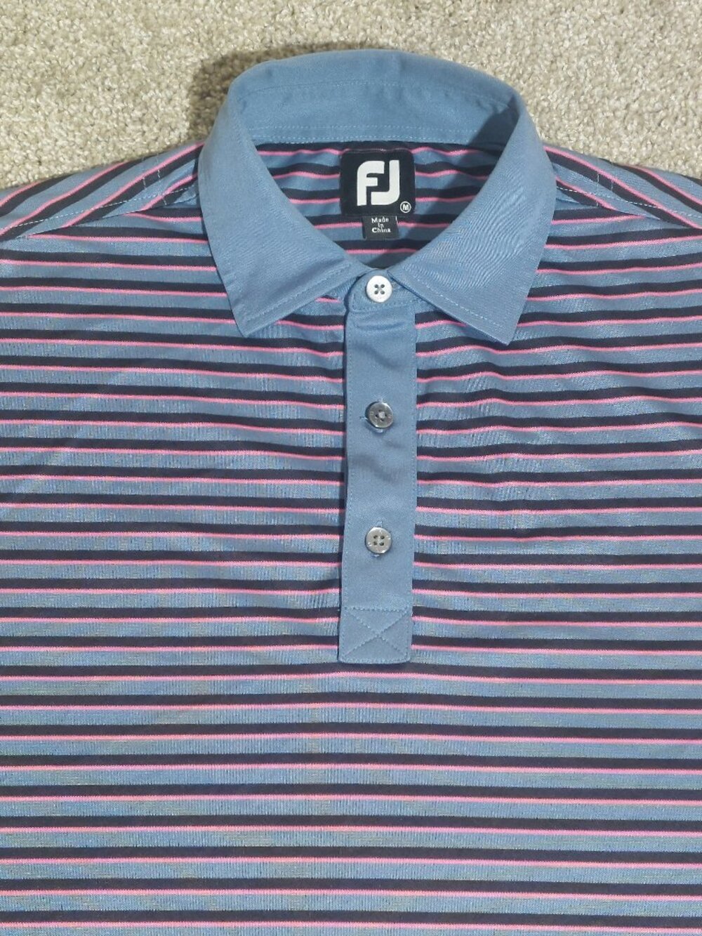 FootJoy golf polo "Effingham C.C." embroidered blue, black, pink striped size M
